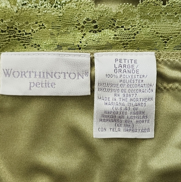 WORTHINGTON green lace camisole spaghetti strap, satin, petite, large - Picture 5 of 6